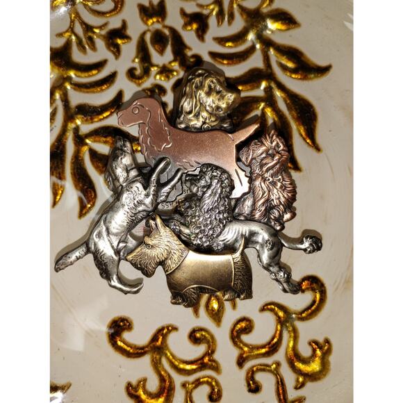 Signed K&T Vintage Multi-Dog Breed Brooch – Mixed Metal Layered Design - Picture 2 of 3